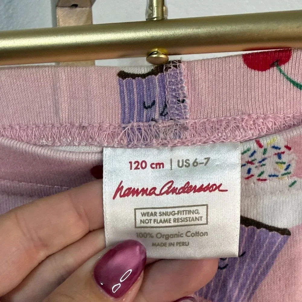 Hanna Andersson Pink Pajama Bottoms with Cupcake Print- Size 6-7